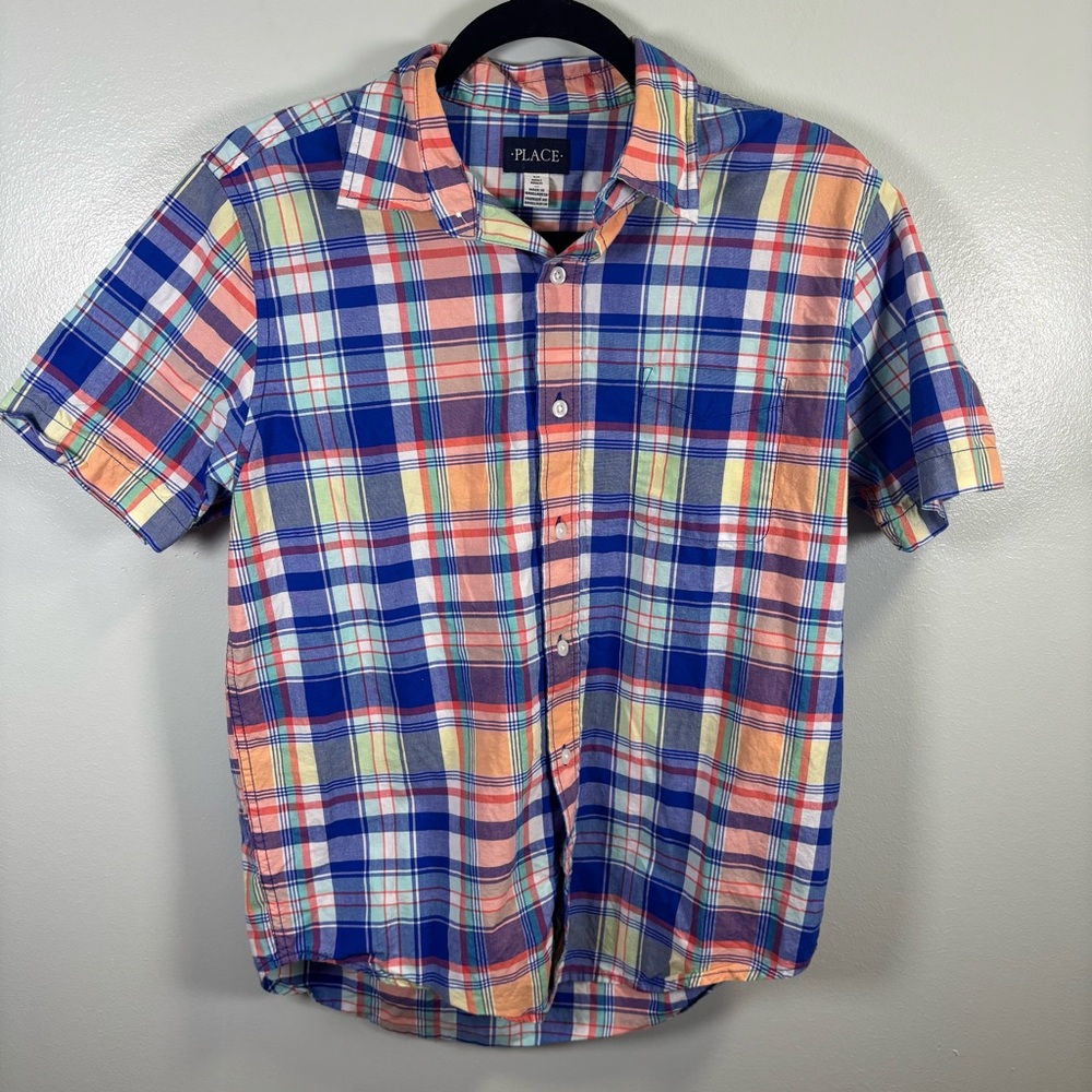 The Children's Place Mens Small Plaid Short Sleeve Button Down Shirt Multi-Color